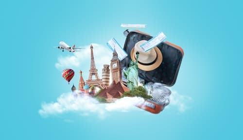Illustration,Travel,Concept,With,Plane,,Famous,Landmark,World,,And,Traveling landmarks