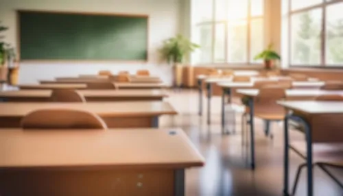 Back,To,School.,Background,Blurred,Of,An,Empty,Classroom. defibrillators for schools