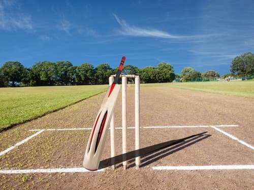 Cricket,Bat,And,Cricket,Stumps,Place,On,Cricket,Ground,. Sudden Cardiac Arrest At Cricket Club